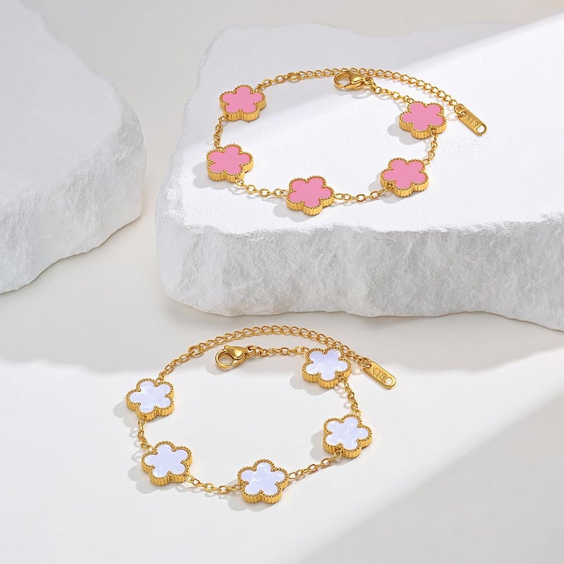 MPRAINBOW Women Gold Bracelets Jewelry Set - 18K Gold Plated Floral Bracelets,Stainless Steel Charm Bracelet Non-Tarnish,Adjustable lucky Chain Set Trendy Gift,Christmas Valentines Birthday Gifts for Girlfriend - Image 5